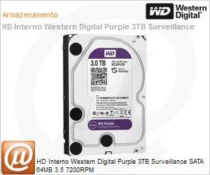 WD30PURX-64P6ZY0 - HD Interno Western Digital Purple 3TB Surveillance SATA 64MB 3.5 7200RPM